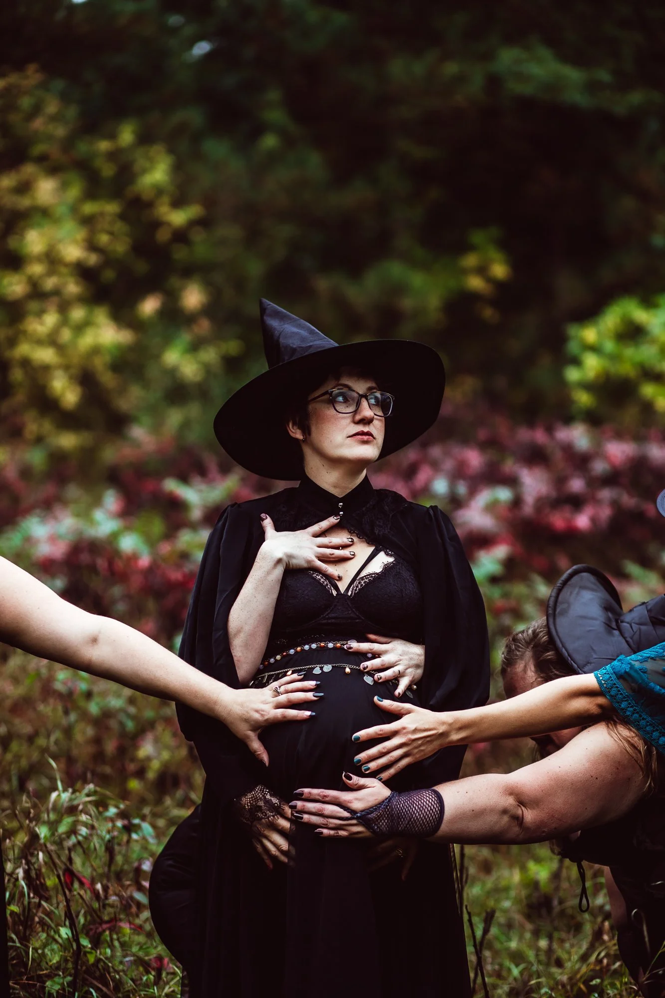 Witchy Maternity Session in Nature with Friends - Unique Maternity